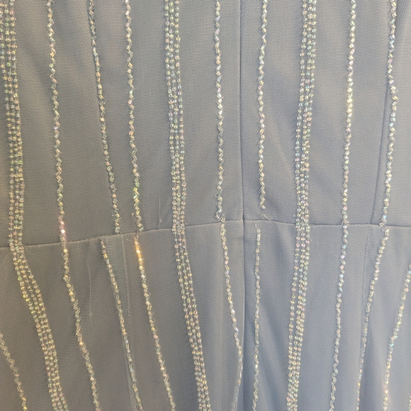 JS Collections Dusty Blue Long Sleeve Beaded Gown - Picture 6 of 8